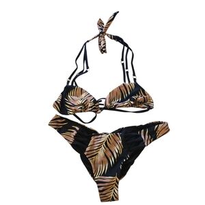 Beach Bunny Reversible Strappy Bikini Set Palm Leaf Print